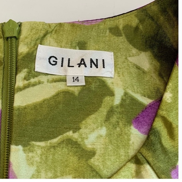 GILANI Dress Party Elegant S/L Floral Purples Greens Zip Exc Conditon Sz 14 - Picture 3 of 12